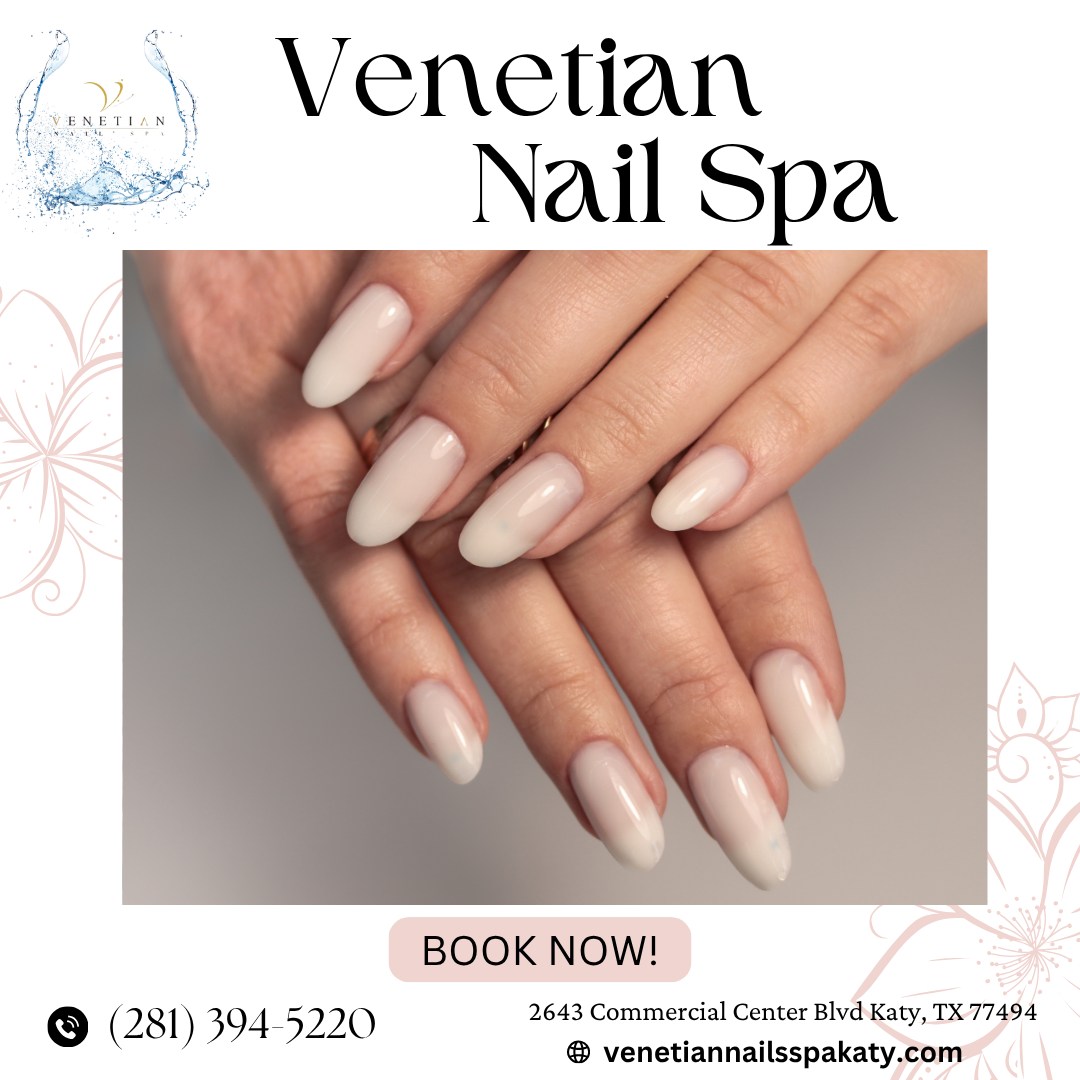 Classic manicure with natural nail polish at nail salon 77494